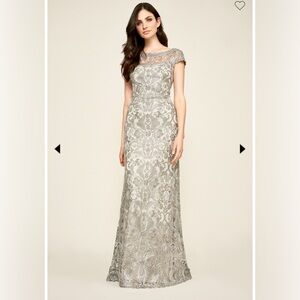 TADASHI SHOJI New With Tags Adena Corded Embroidery Gown Silver Wedding Event 4